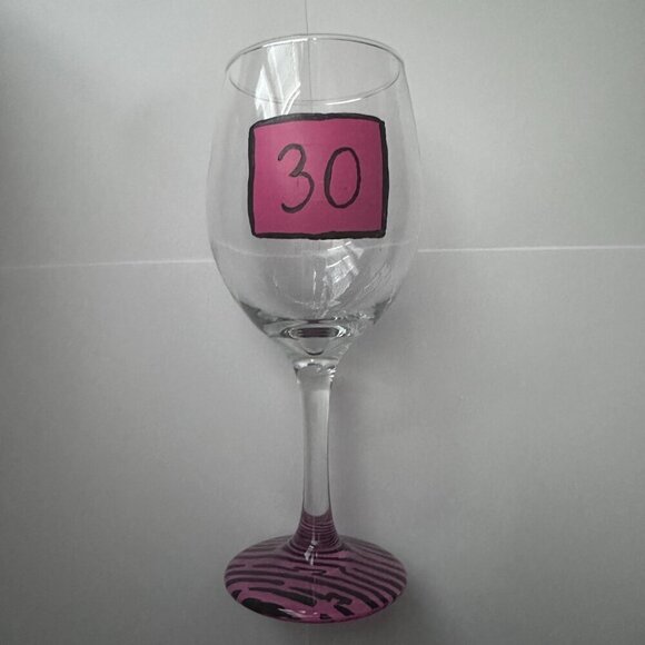 Hand Painted 30th Birthday Wine Glass in Pink - Picture 1 of 5